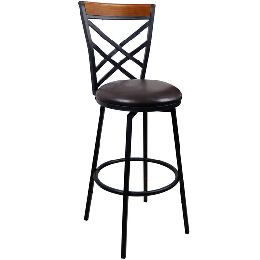 eHemco Swivel Metal Kitchen Counter Barstool with Double X Back Upholstered Faux Leather Seat, Espresso and Black