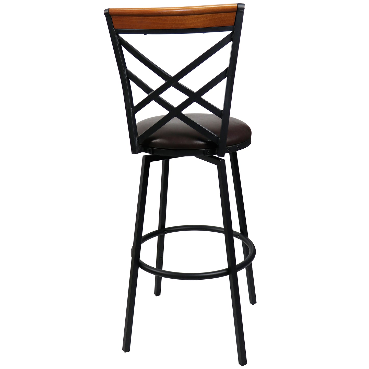 eHemco Swivel Metal Kitchen Counter Barstool with Double X Back Upholstered Faux Leather Seat, Espresso and Black