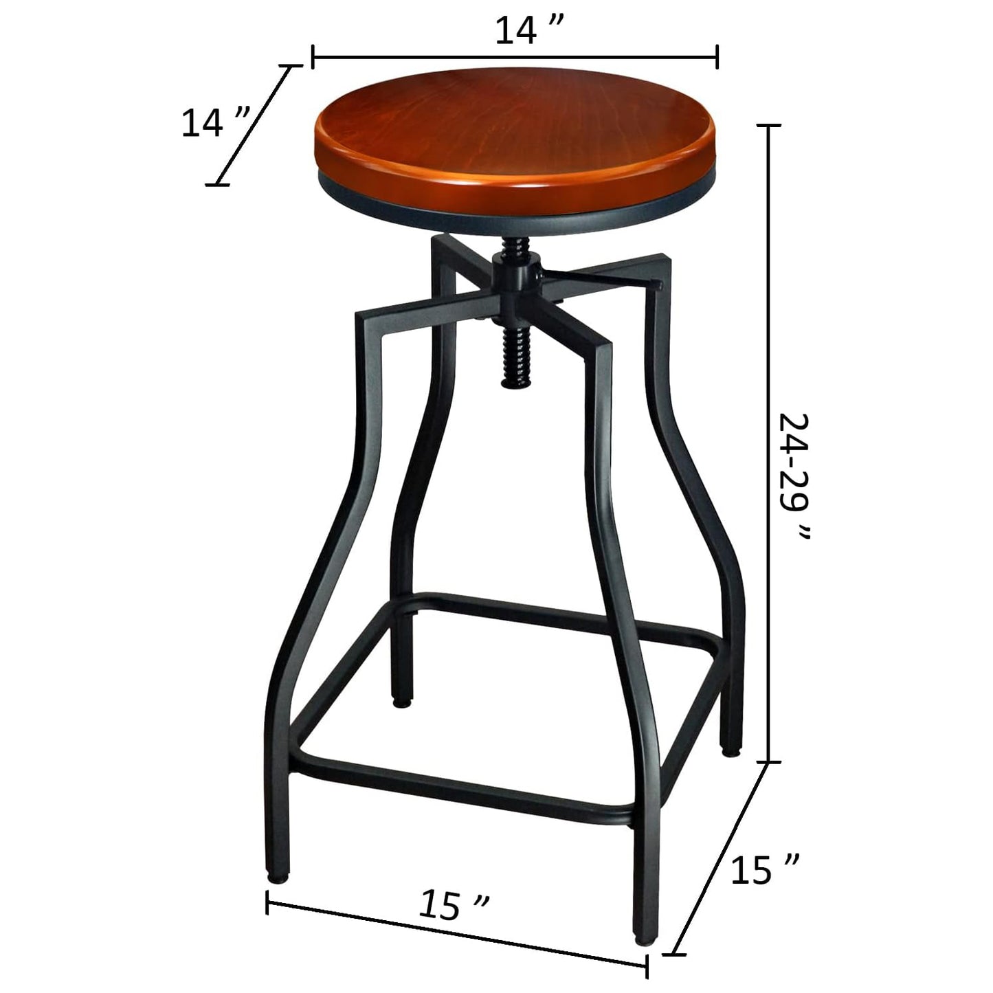 eHemco Adjustable Swivel Metal Kitchen Counter Barstool with Wood Veneer Seat, Brown and Black, Set of 2