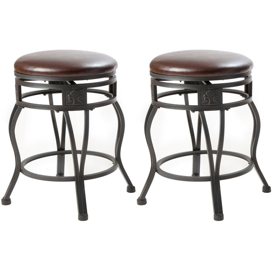 eHemco Swivel Metal Kitchen Counter Height Barstool with Upholstered Faux Leather Seat, 24 Inches, Black, Set of 2