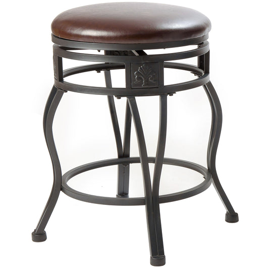 eHemco Swivel Metal Kitchen Counter Height Barstool with Upholstered Faux Leather Seat, 24 Inches, Black Frame
