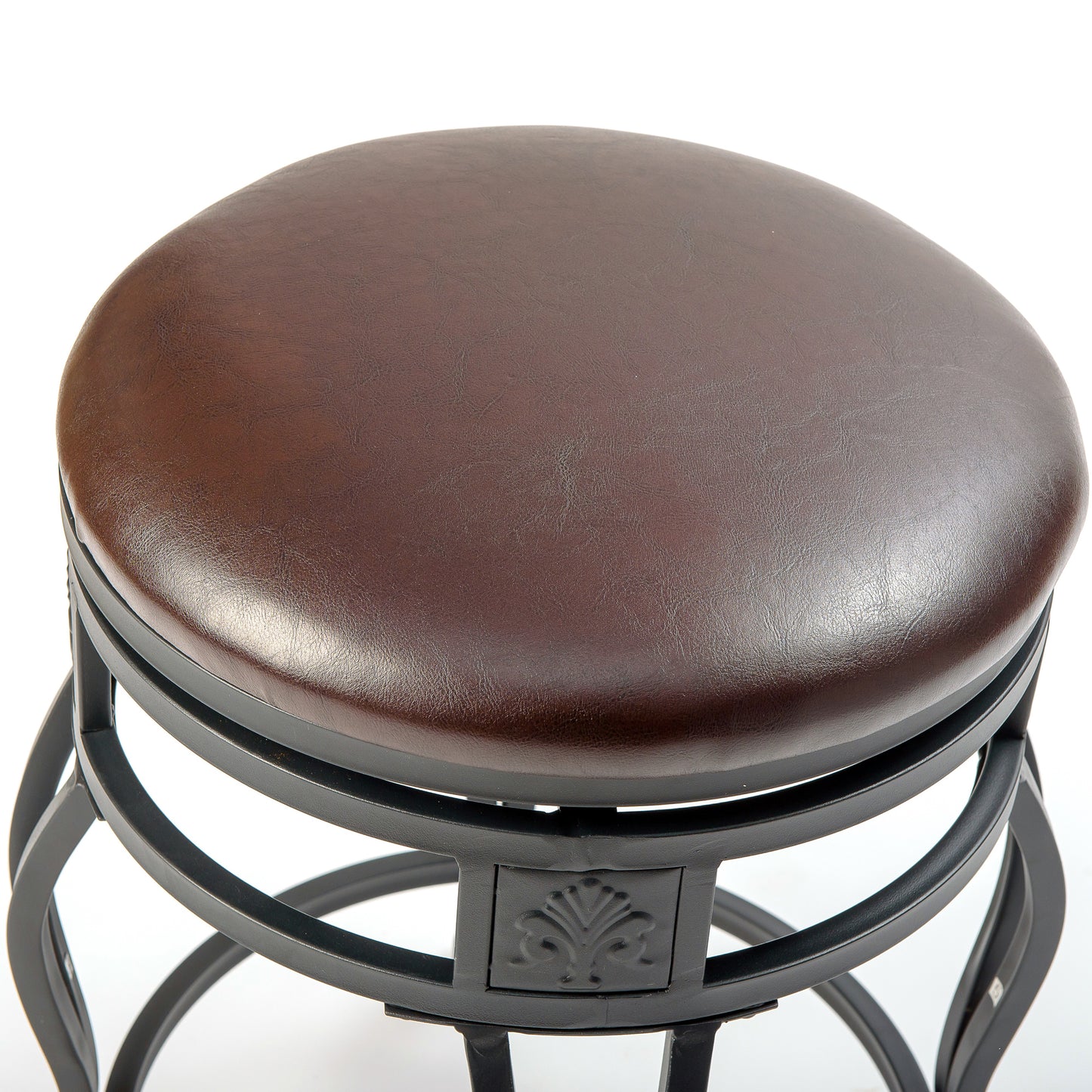 eHemco Swivel Metal Kitchen Counter Height Barstool with Upholstered Faux Leather Seat, 24 Inches, Black, Set of 2