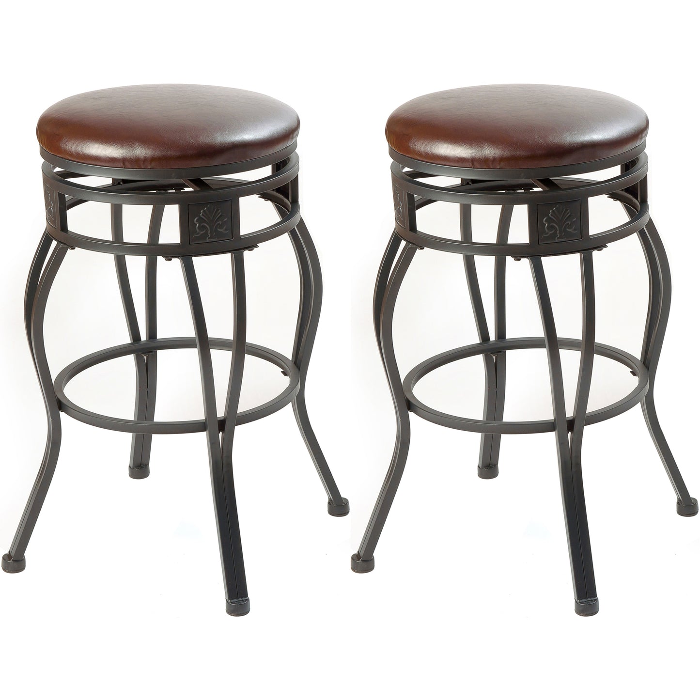 eHemco Swivel Metal Kitchen Counter Height Barstool with Faux Leather Seat, 29 Inches, Black, Set of 2