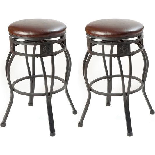 eHemco Swivel Metal Kitchen Counter Height Barstool with Faux Leather Seat, 29 Inches, Black, Set of 2