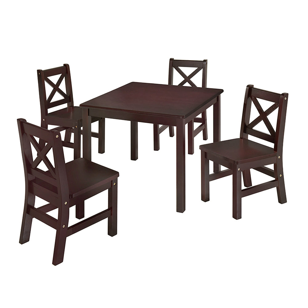 eHemco Solid Hard Wood Kids Table and Chair Set (4 Chairs Included), 5 Piece Set
