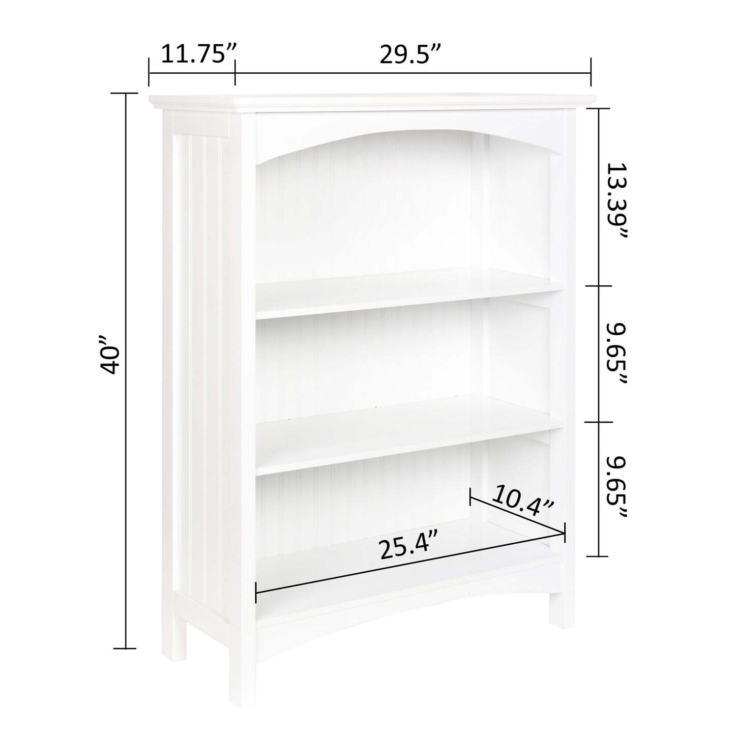 eHemco 3 Tier Storage Shelf Bookcase with 2 Arched Supports, 40 Inches Height