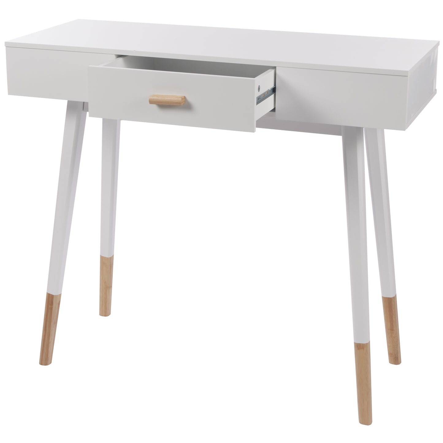 eHemco Euro Console Sofa Table with Drawer and Bamboo Legs for Hallway and Living Room, White and Dark Oak