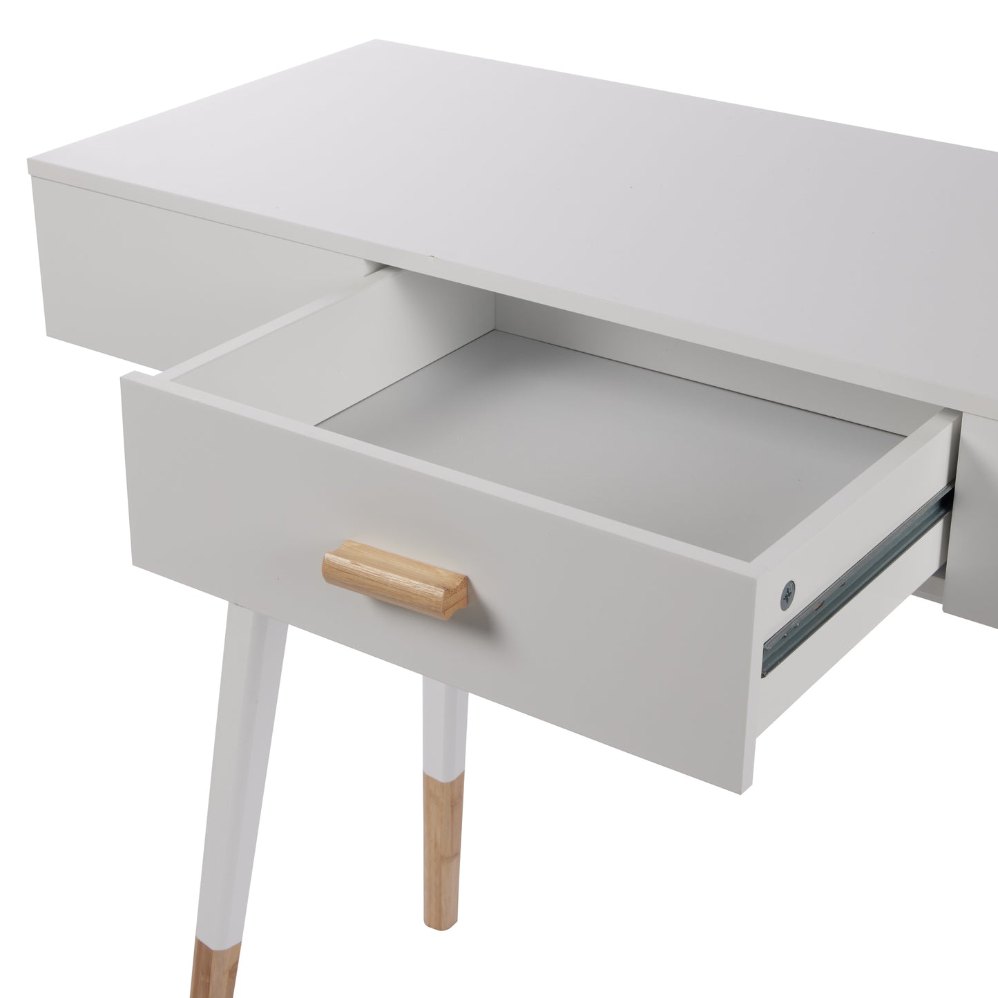 eHemco Euro Console Sofa Table with Drawer and Bamboo Legs for Hallway and Living Room, White and Dark Oak