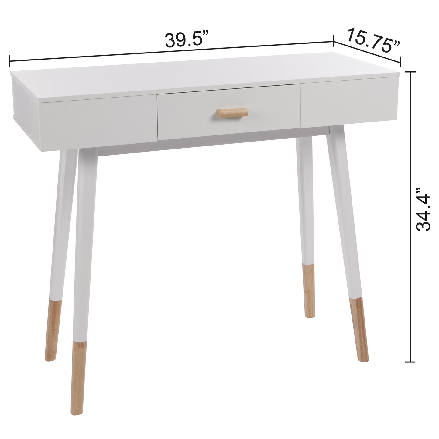 eHemco Euro Console Sofa Table with Drawer and Bamboo Legs for Hallway and Living Room, White and Dark Oak