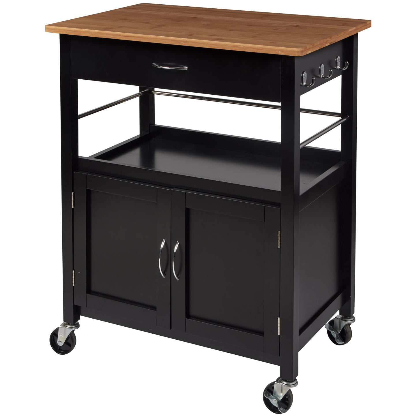 eHemco Kitchen Island Cart on Wheels with Drawer, Storage Cabinet, Shelf and Natural Bamboo Top Butcher Block, 35.5 Inches Height