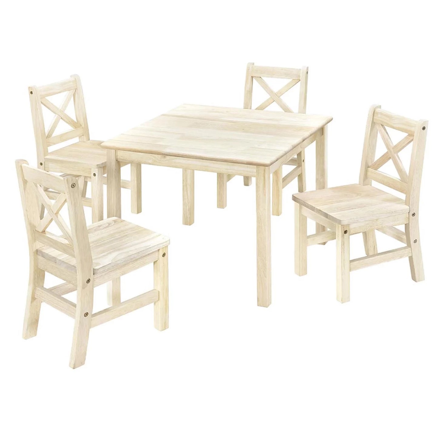 eHemco Solid Hard Wood Kids Table and Chair Set (4 Chairs Included), 5 Piece Set