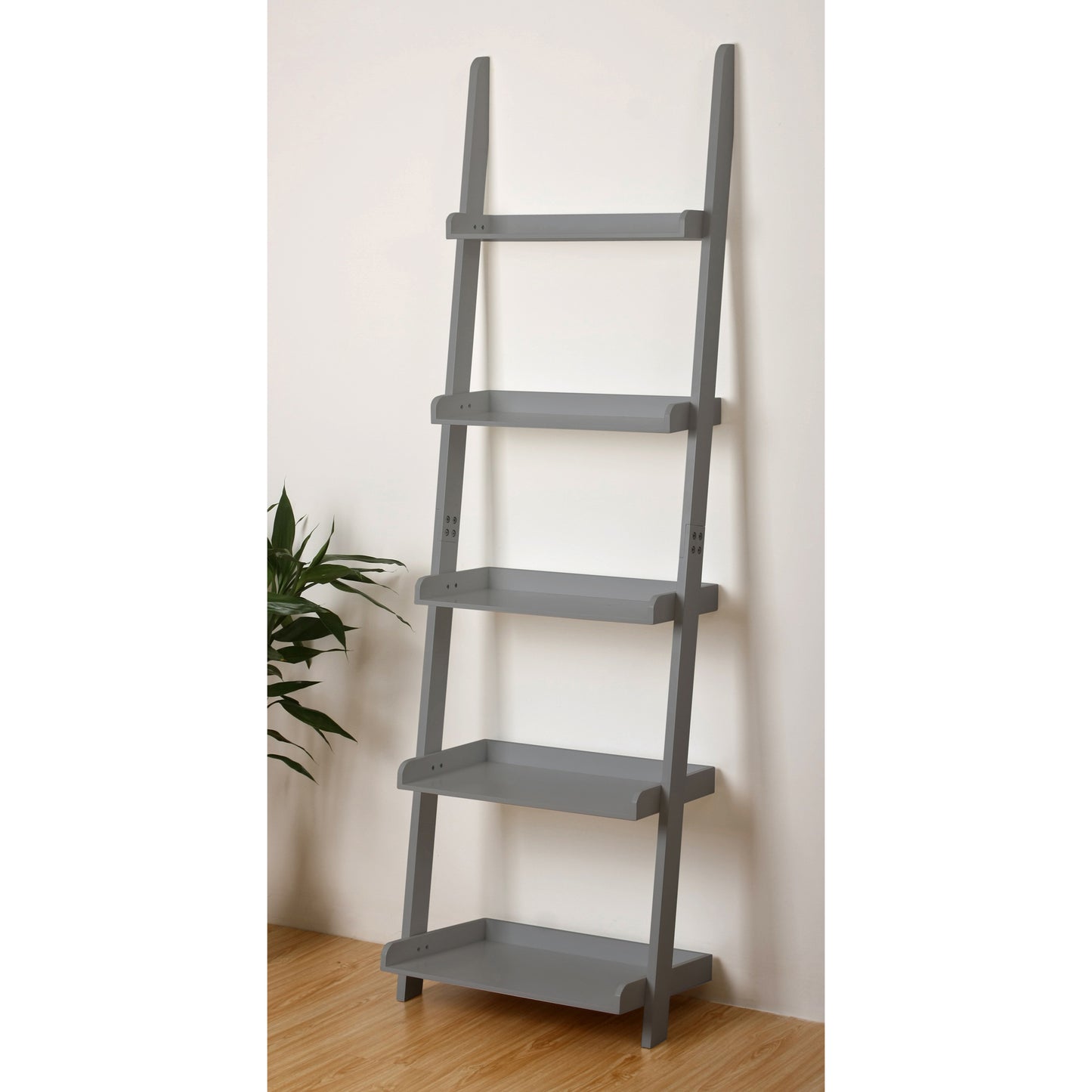 eHemco 5 Tier Leaning Wall Book Shelf, 70 Inches