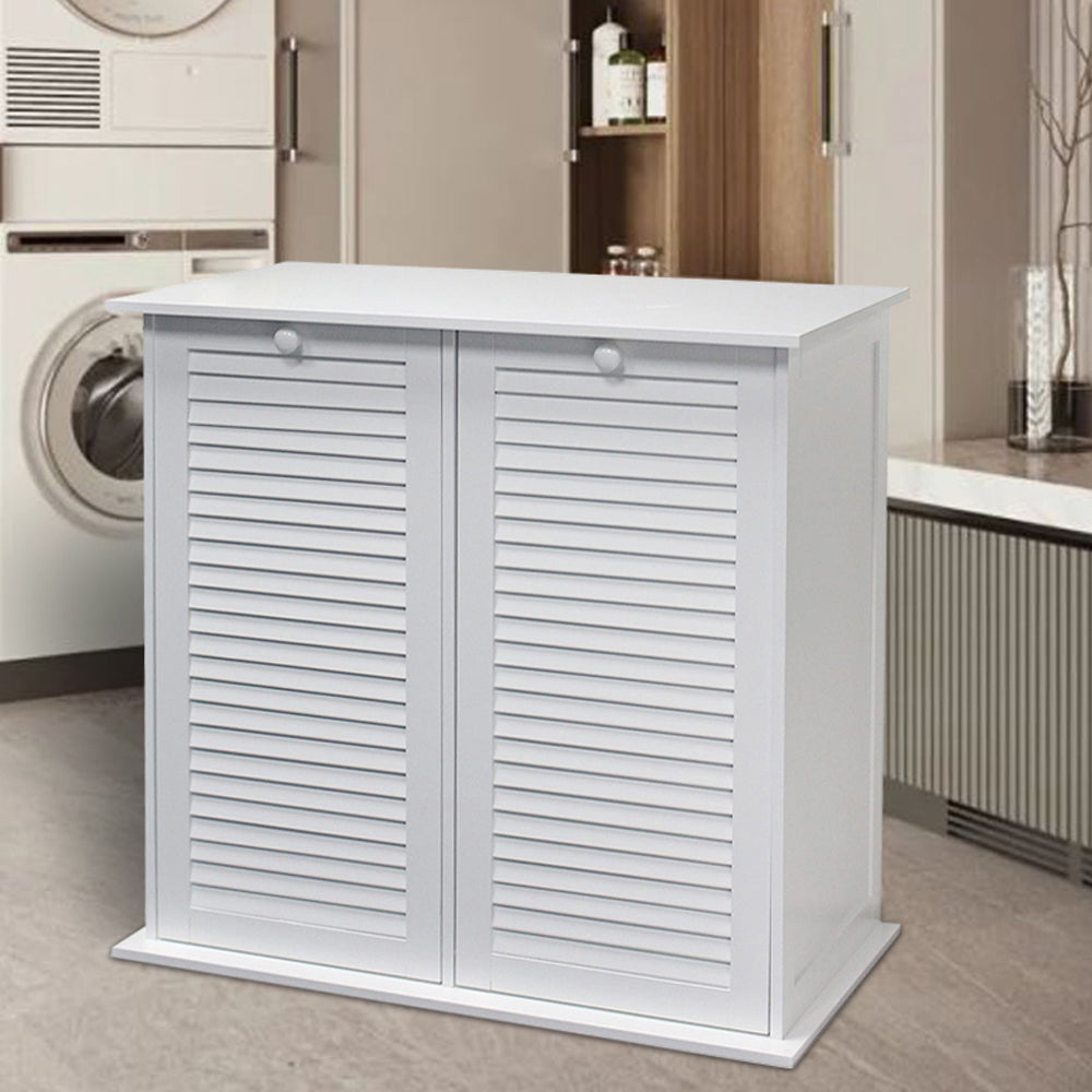 eHemco Dual Basket Tilt Out Laundry Clothes Sorter with 2 Removable Cotton Bags, White