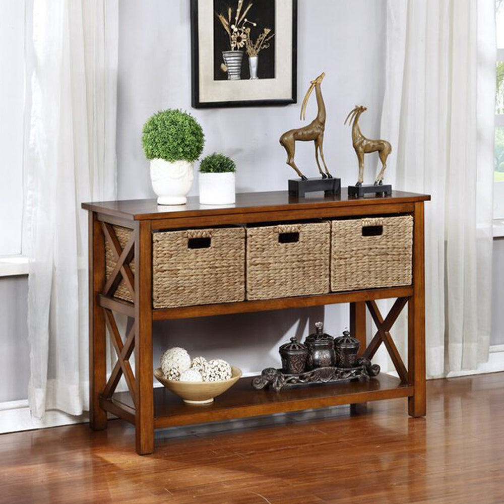 eHemco X-Side Console Sofa Table with 2 Shelves and 3 Baskets, Coffee