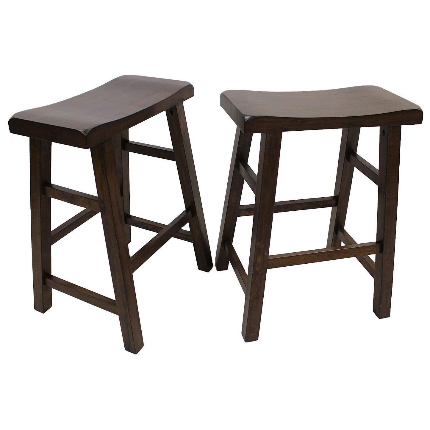 eHemco Counter Height Saving Space Dining Set Breakfast Table with Drawer and Storage Shelves and 2 Saddle Seat Barstools, Walnut, 3 Pieces