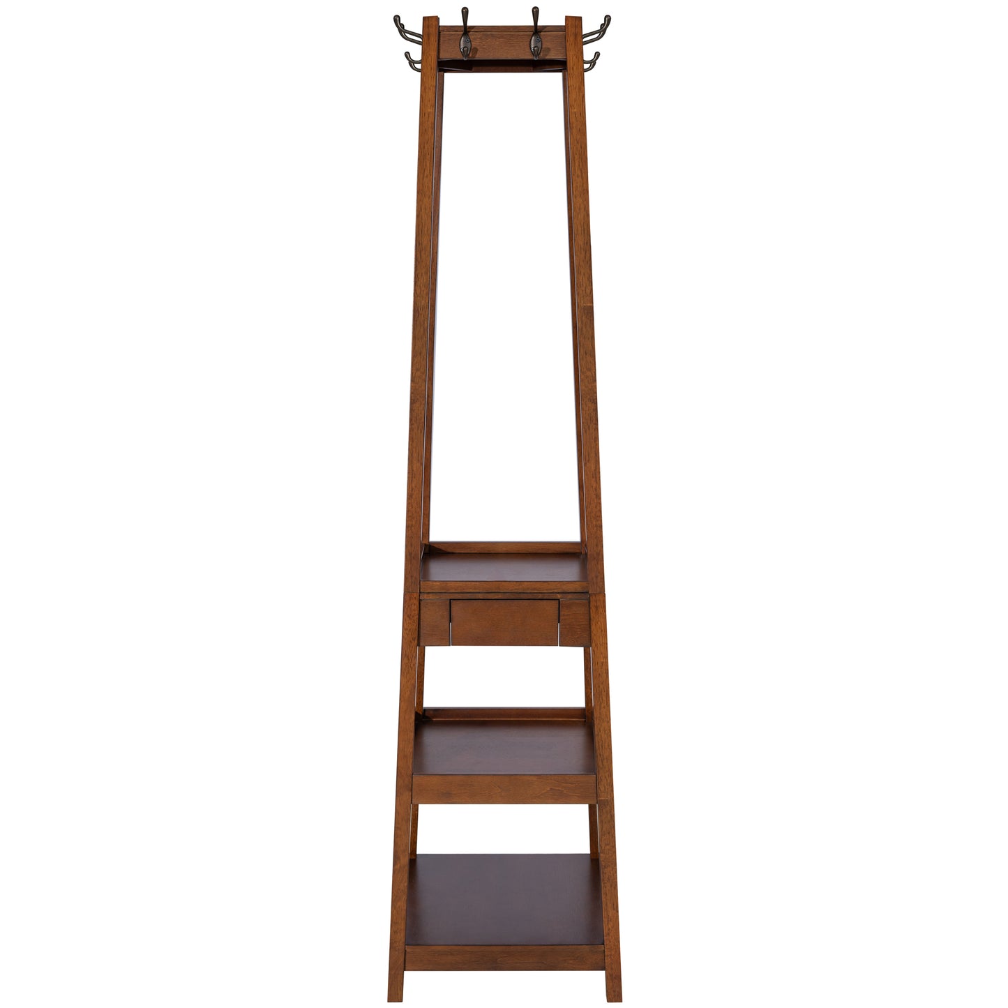 eHemco 8 Hooks Coat Rack Stand with Drawer and 3 Tier Shelves, Coffee
