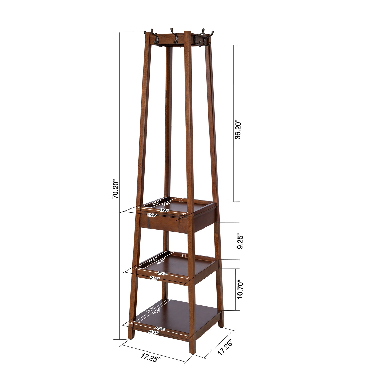 eHemco 8 Hooks Coat Rack Stand with Drawer and 3 Tier Shelves, Coffee