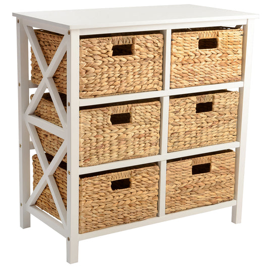 eHemco 3 Tier X-Side End Storage Drawers with 6 Water Hyacinth Natural Wicker Baskets