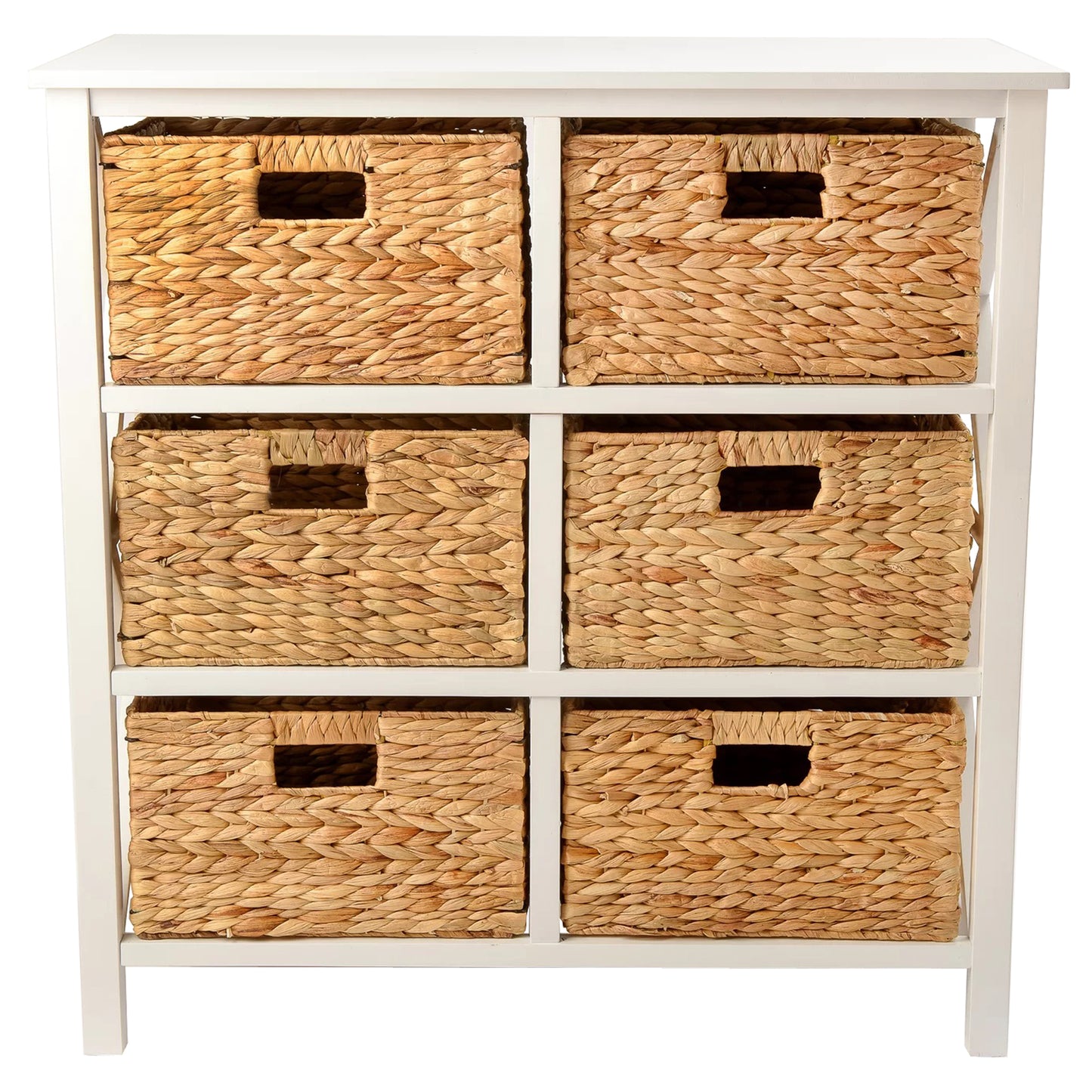 eHemco 3 Tier X-Side End Storage Drawers with 6 Water Hyacinth Natural Wicker Baskets