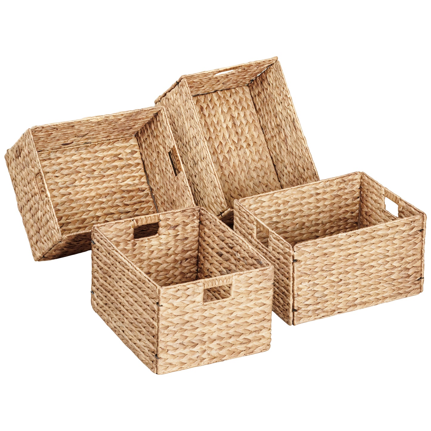 eHemco Extra Large Rectangular Water Hyacinth Wicker Storage Baskets with Iron Wire Frame, 16.1"x12.6"x9.5", Natural