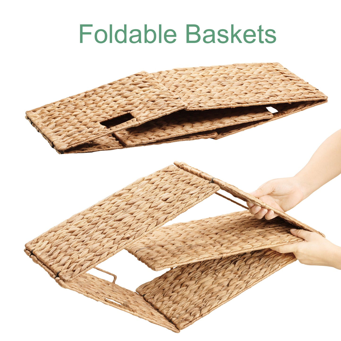 eHemco Extra Large Rectangular Water Hyacinth Wicker Storage Baskets with Iron Wire Frame, 16.1"x12.6"x9.5", Natural