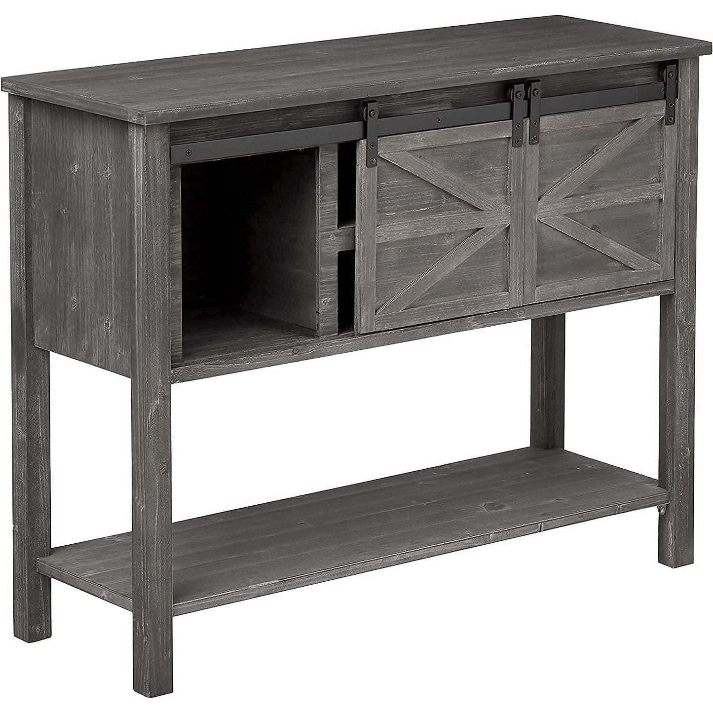 eHemco Antique Farmhouse Console Table with Sliding Barn Doors and Bottom Storage Shelf
