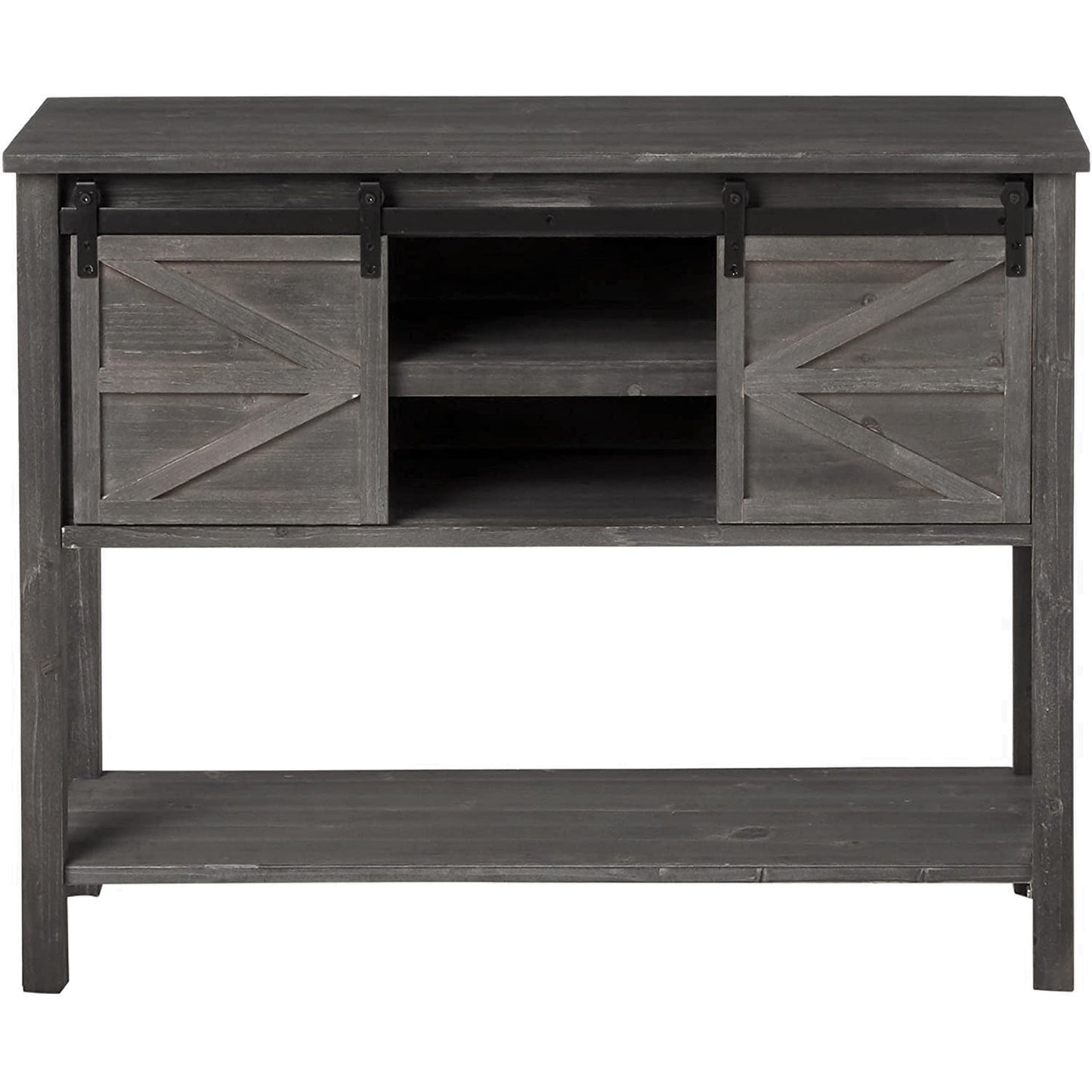 eHemco Antique Farmhouse Console Table with Sliding Barn Doors and Bottom Storage Shelf