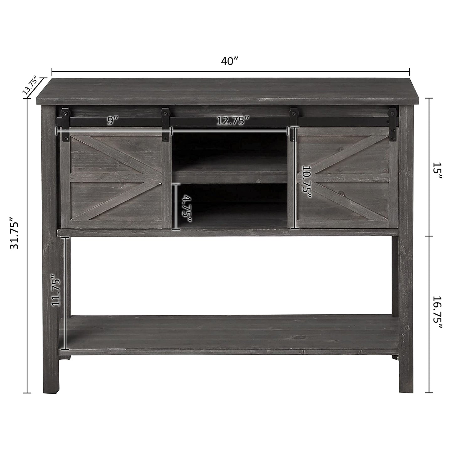 eHemco Antique Farmhouse Console Table with Sliding Barn Doors and Bottom Storage Shelf