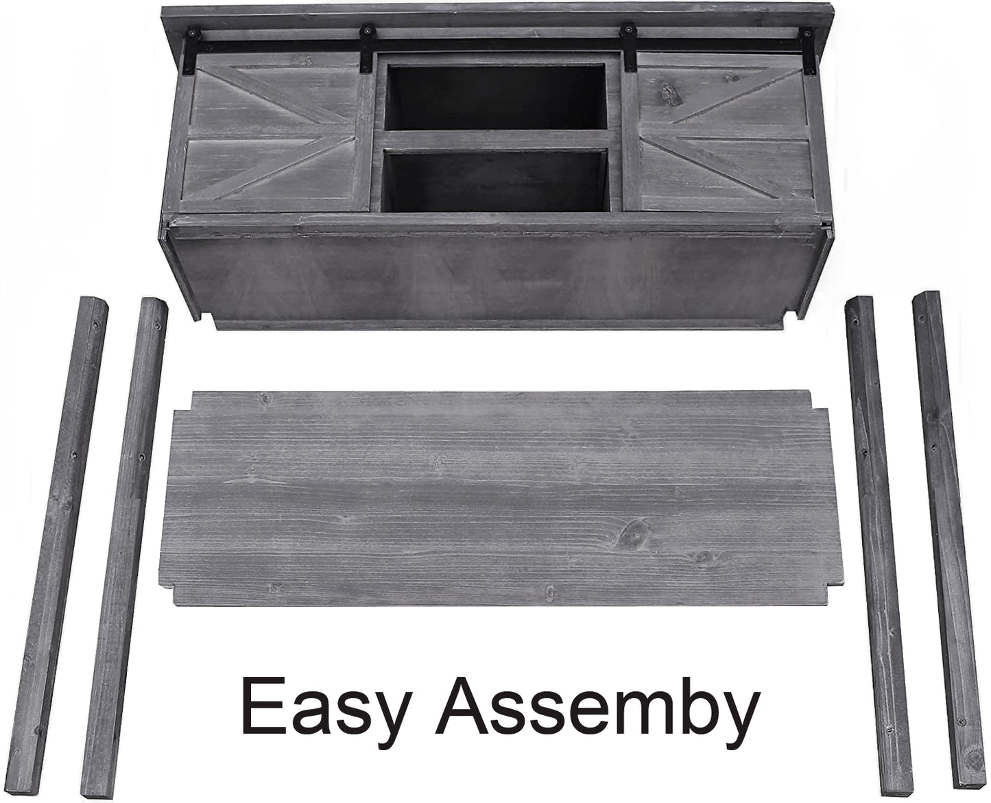 eHemco Antique Farmhouse Console Table with Sliding Barn Doors and Bottom Storage Shelf
