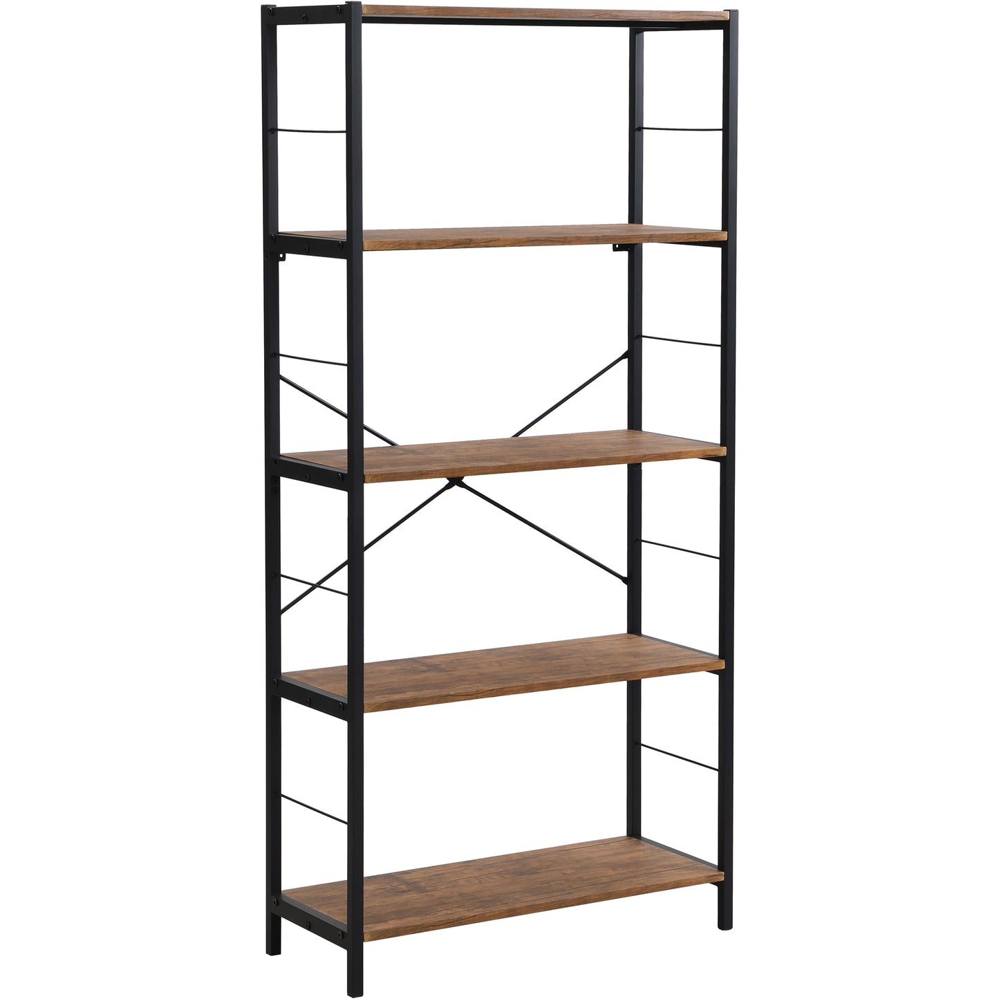 eHemco 5 Tier Bookshelf, Modern Rustic Bookcase Shelf, Book Rack, Free Standing Shelf, Storage Rack for Home Office, Living Room, Kitchen, 64 Inches