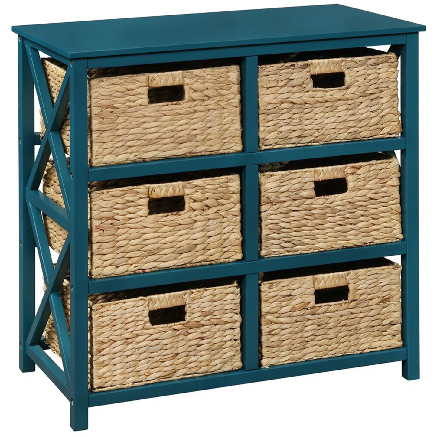 eHemco 3 Tier X-Side End Storage Drawers with 6 Water Hyacinth Natural Wicker Baskets