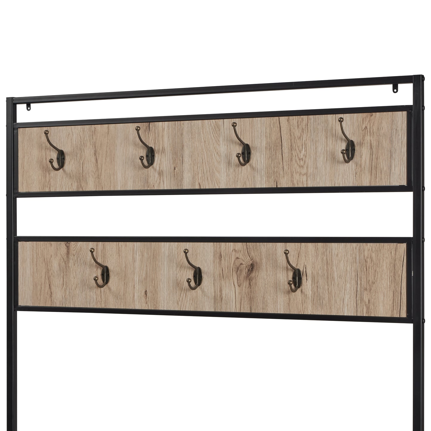 eHemco Metal and Wood Entryway Hall Tree and Coat Rack for Living Room and Hallway, with Storage Bench and 7 Hooks