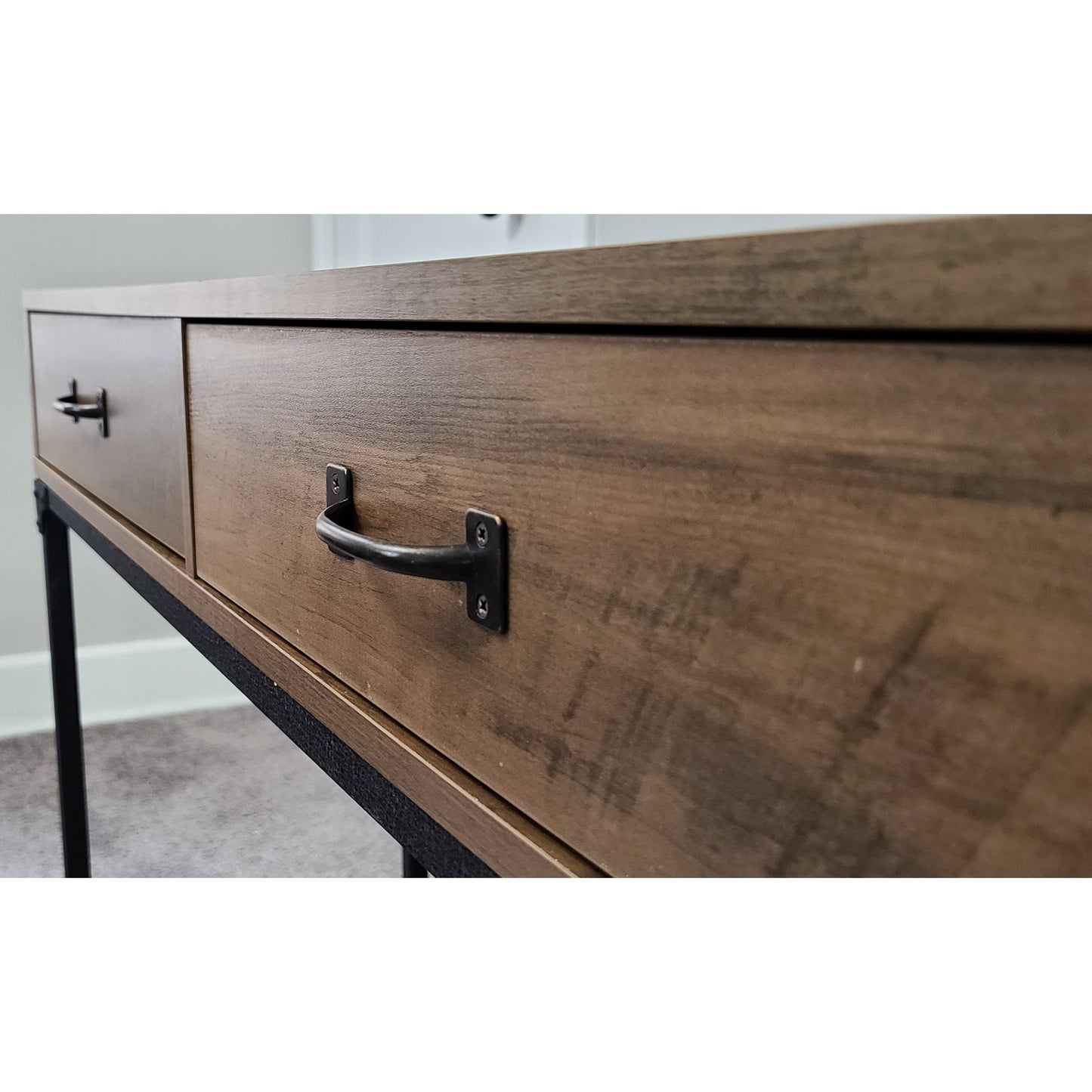 eHemco Rustic Console Table with 2 Drawers and Storage Shelf for Living Room, Home, Black Base