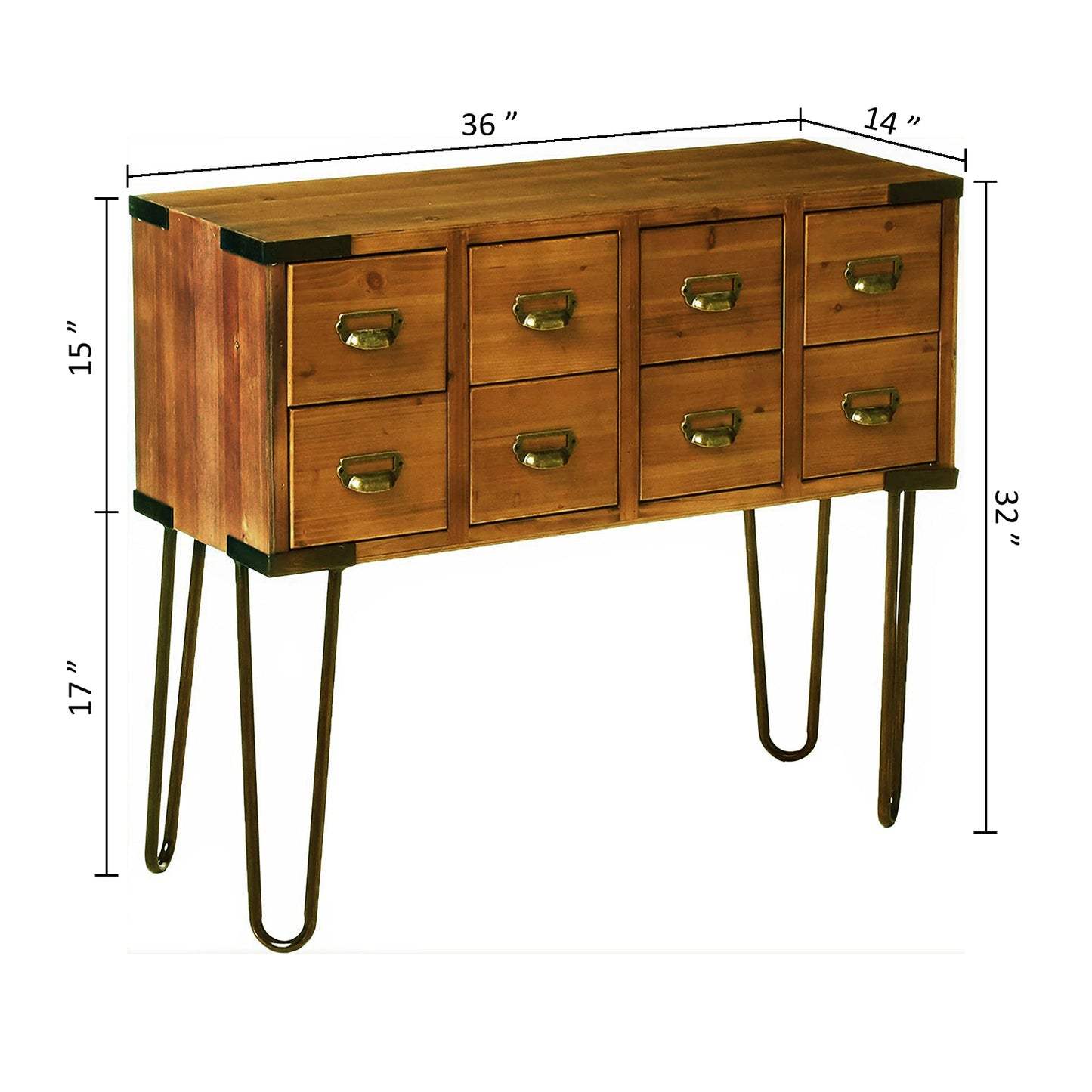 eHemco Antique Metal Legs Storage Console Table with 8 Drawers