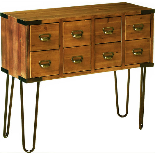 eHemco Antique Metal Legs Storage Console Table with 8 Drawers