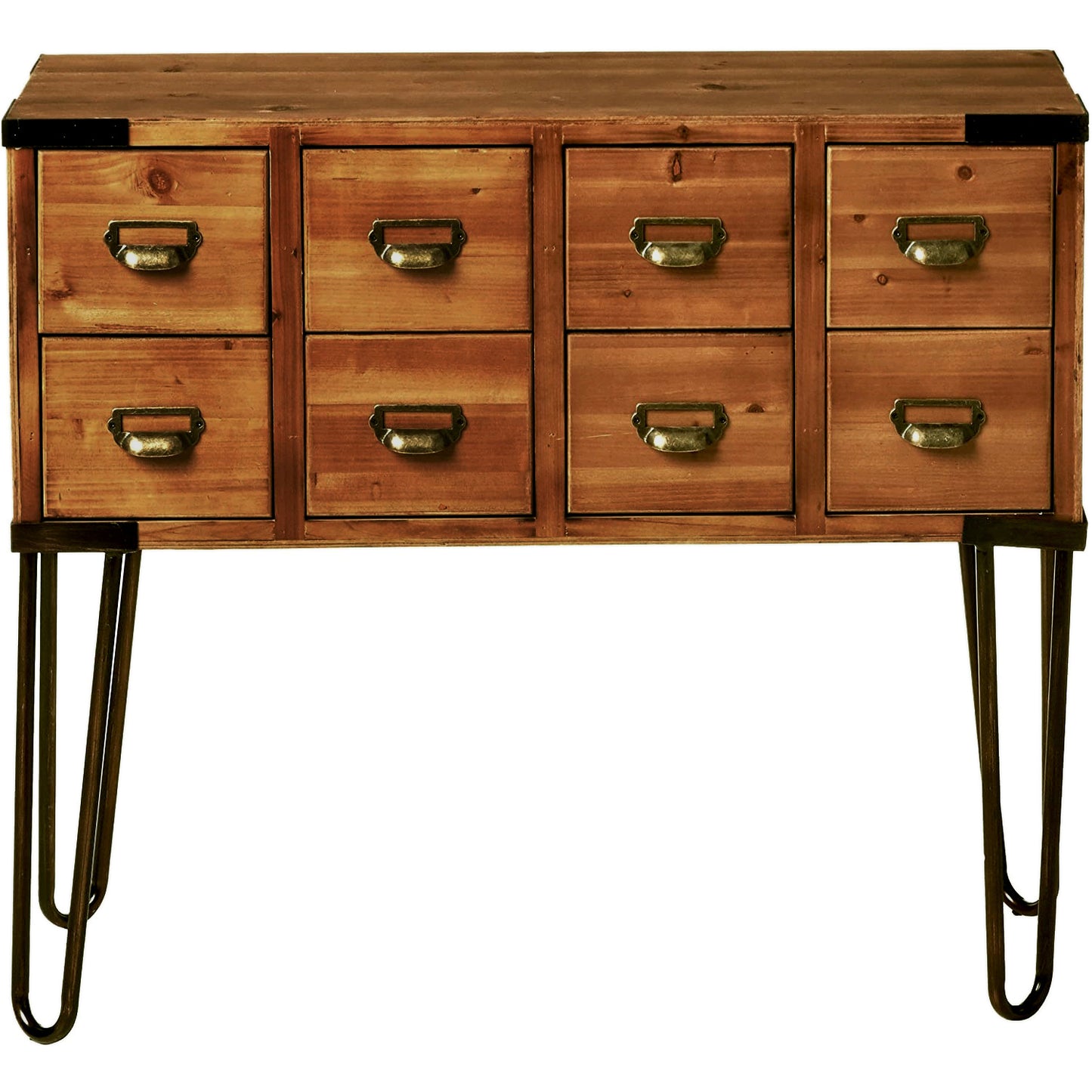 eHemco Antique Metal Legs Storage Console Table with 8 Drawers