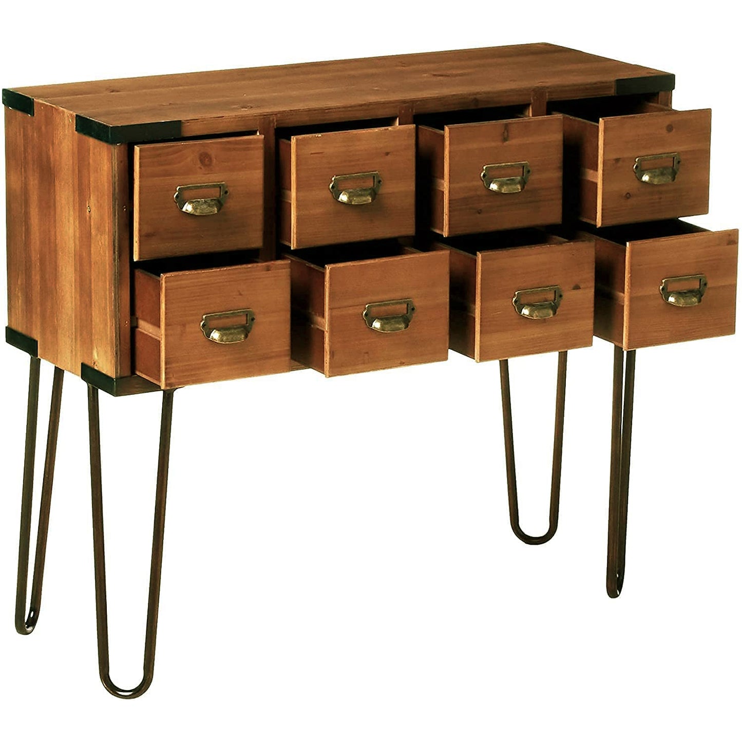 eHemco Antique Metal Legs Storage Console Table with 8 Drawers