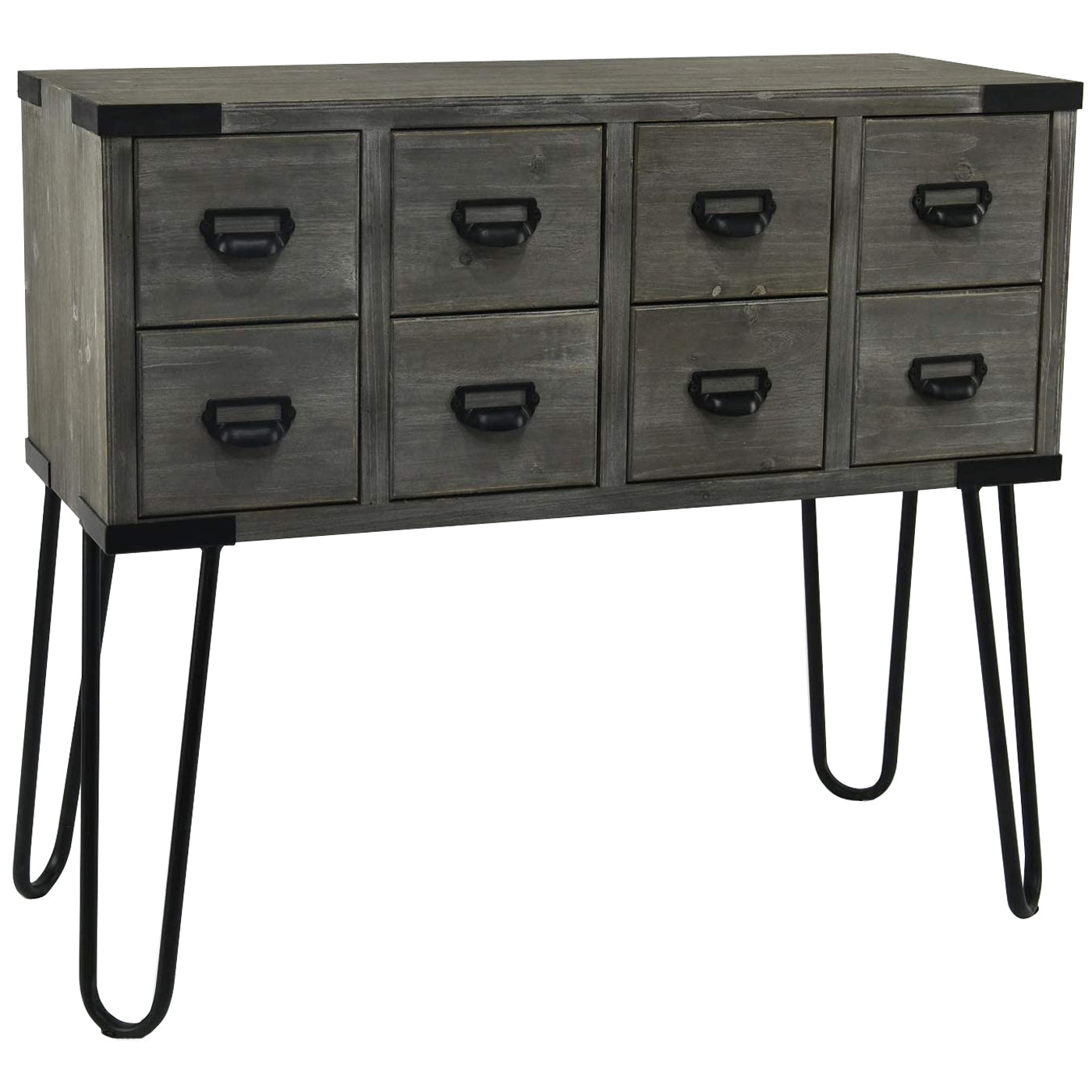 eHemco Antique Metal Legs Storage Console Table with 8 Drawers