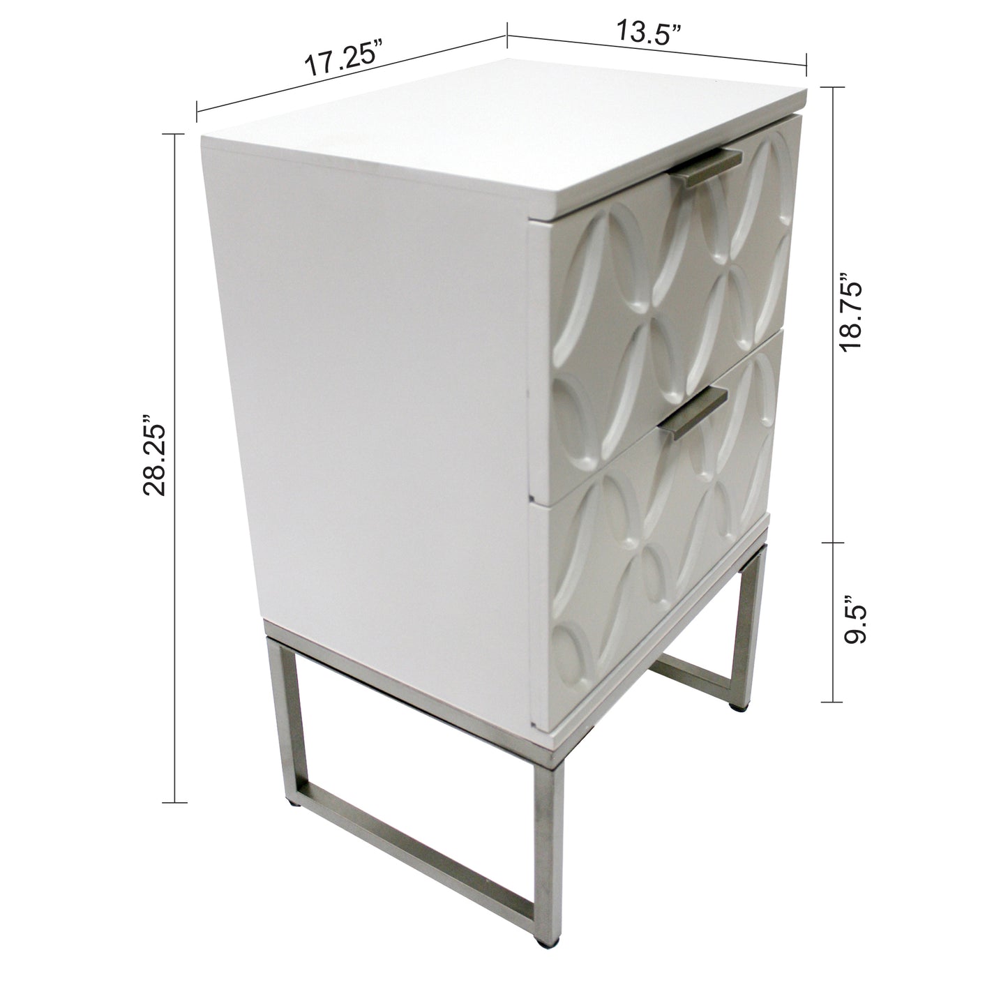 eHemco End Table Side Table with 2 Drawers and Metal Legs, White
