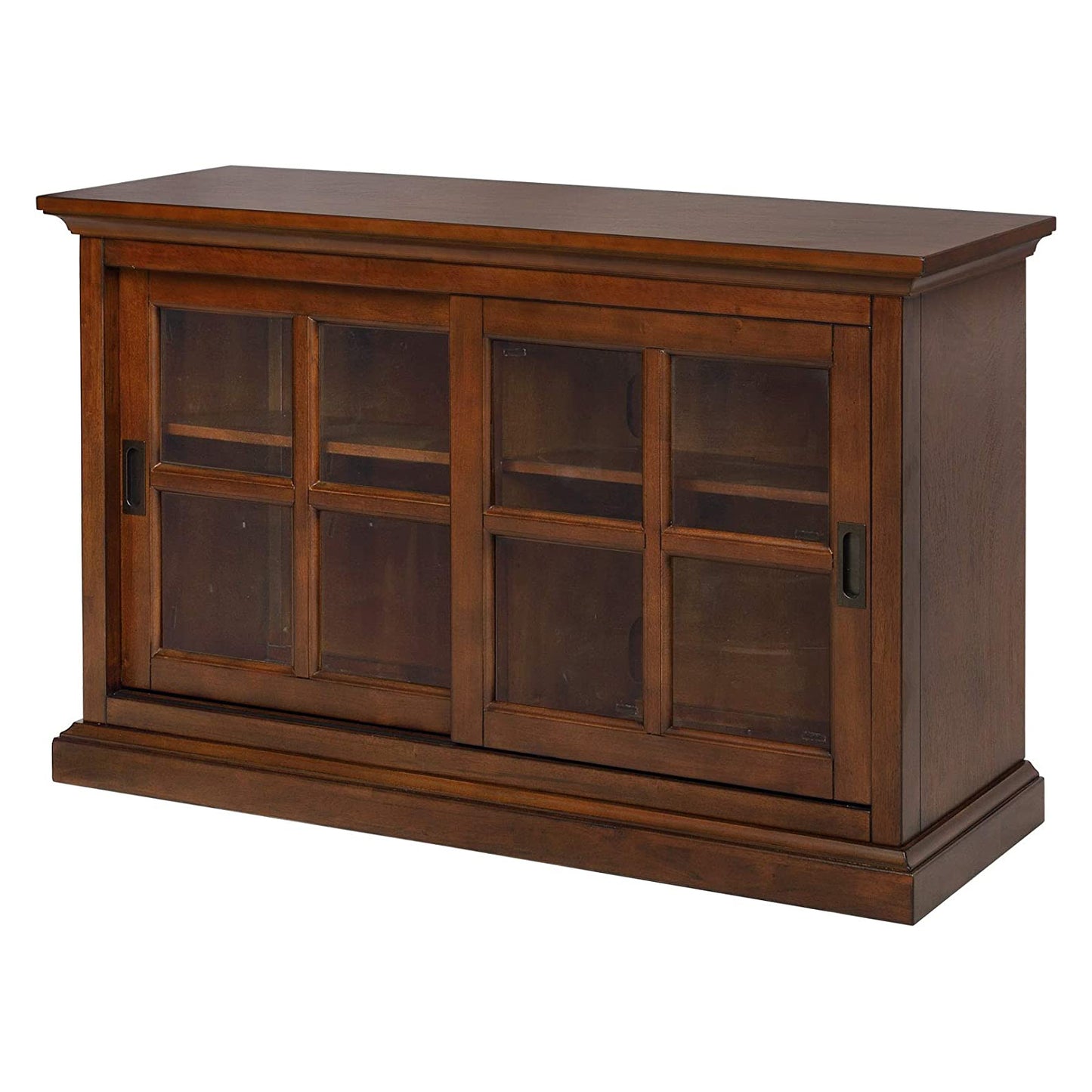 eHemco Wooden Bookcase with Sliding Glass Doors and Adjustable Shelves, Stackable, Coffee, 30 Inch Height