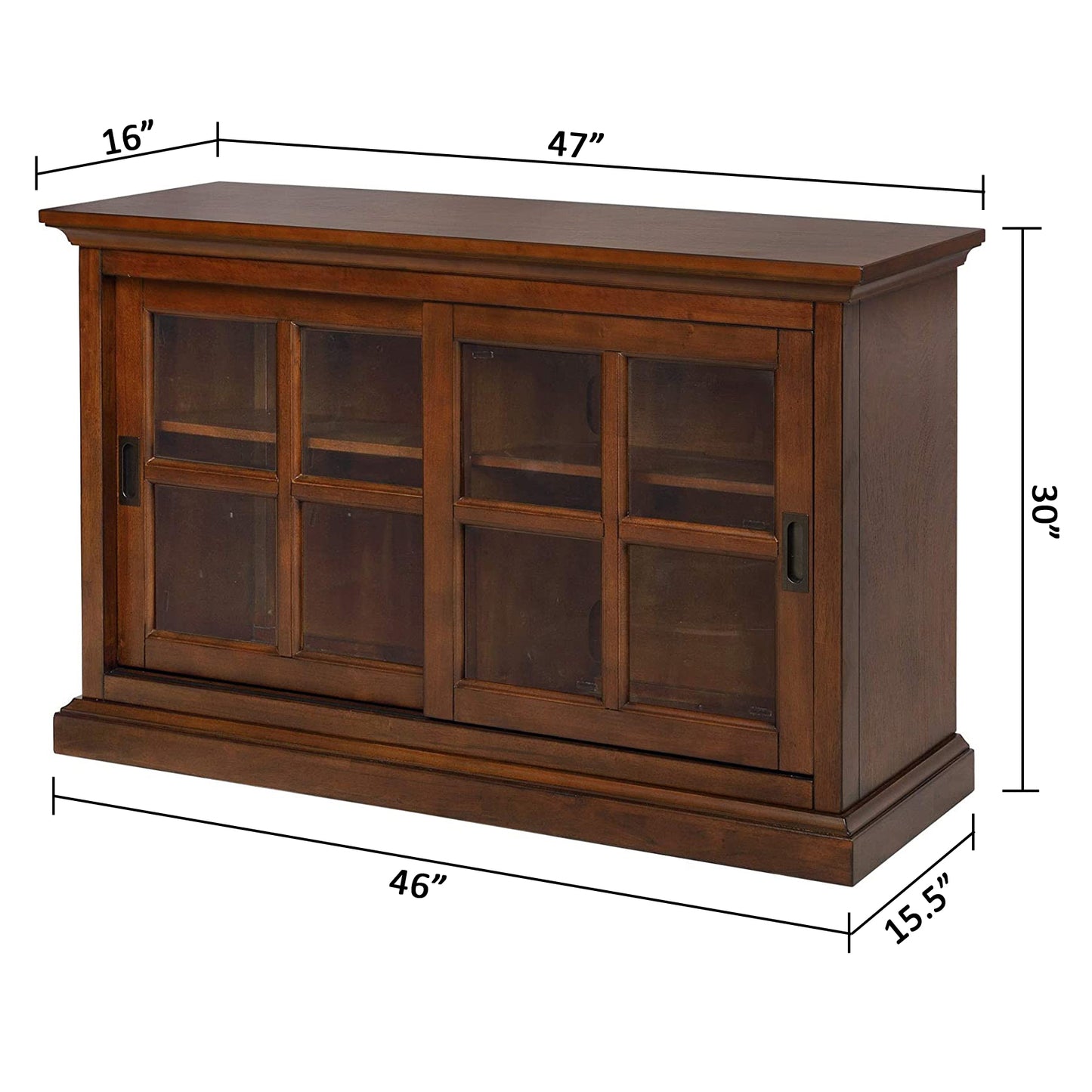 eHemco Wooden Bookcase with Sliding Glass Doors and Adjustable Shelves, Stackable, Coffee, 30 Inch Height