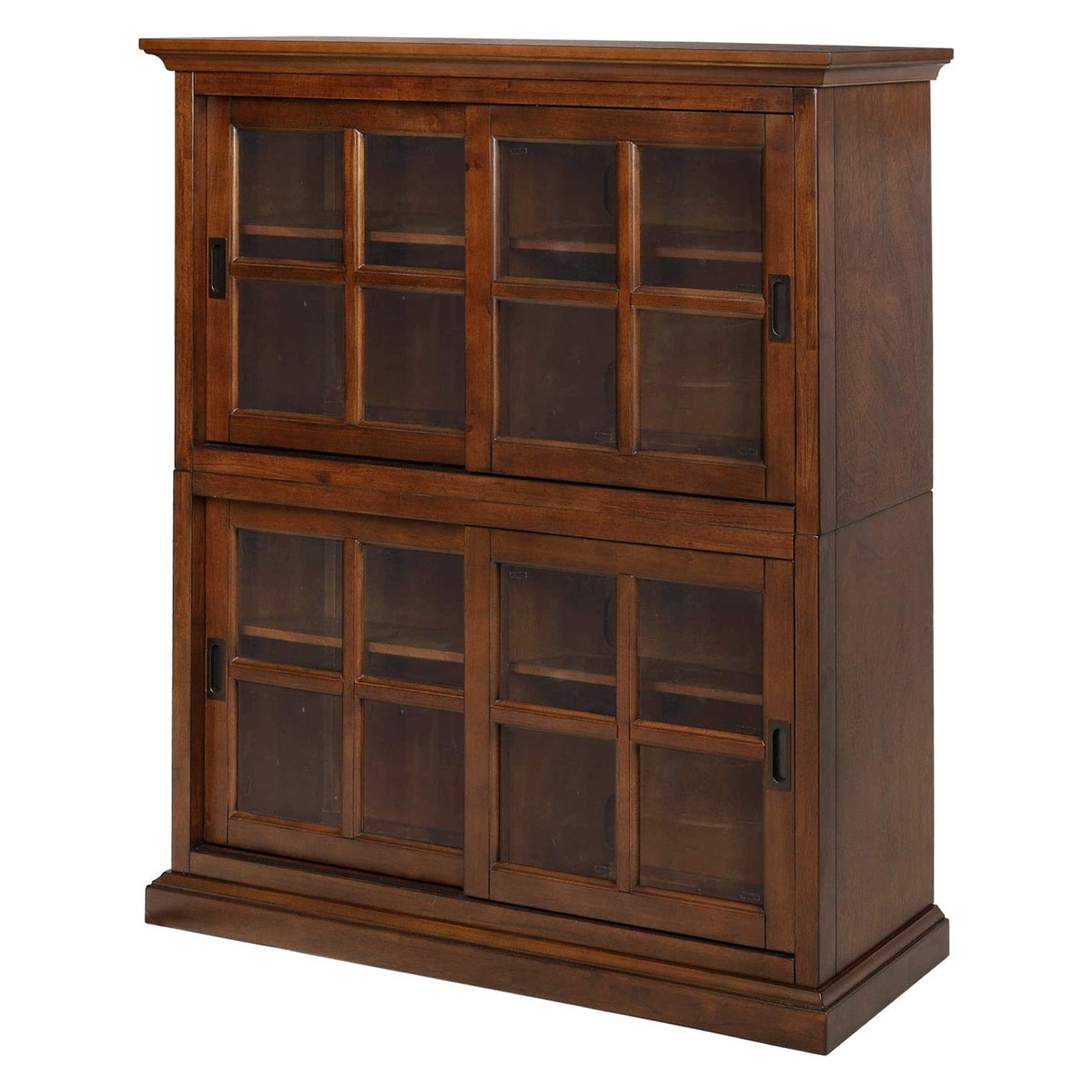 eHemco Wooden Standard Bookcase with Sliding Glass Doors and Adjustable Shelves, Stackable, 55 Inches Height, Coffee