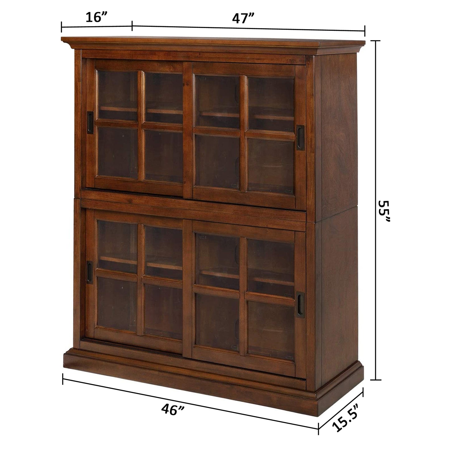 eHemco Wooden Standard Bookcase with Sliding Glass Doors and Adjustable Shelves, Stackable, 55 Inches Height, Coffee