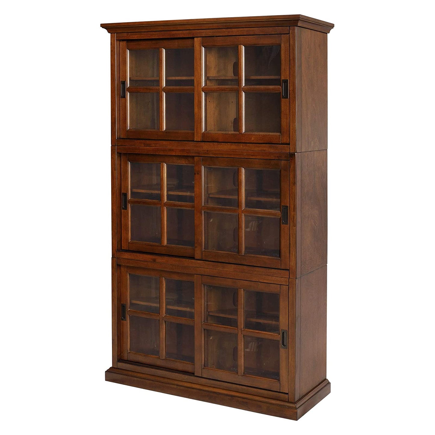eHemco Wooden Standard Bookcase with Sliding Glass Doors and Adjustable Shelves, Stackable, 80 Inches Height, Coffee