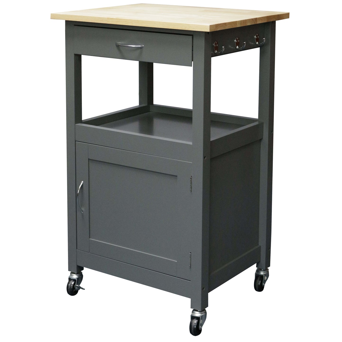 eHemco 1-Door Kitchen Island Cart on Wheels with Drawer, Storage Cabinet, Shelf and Natural Solid Hardwood Top