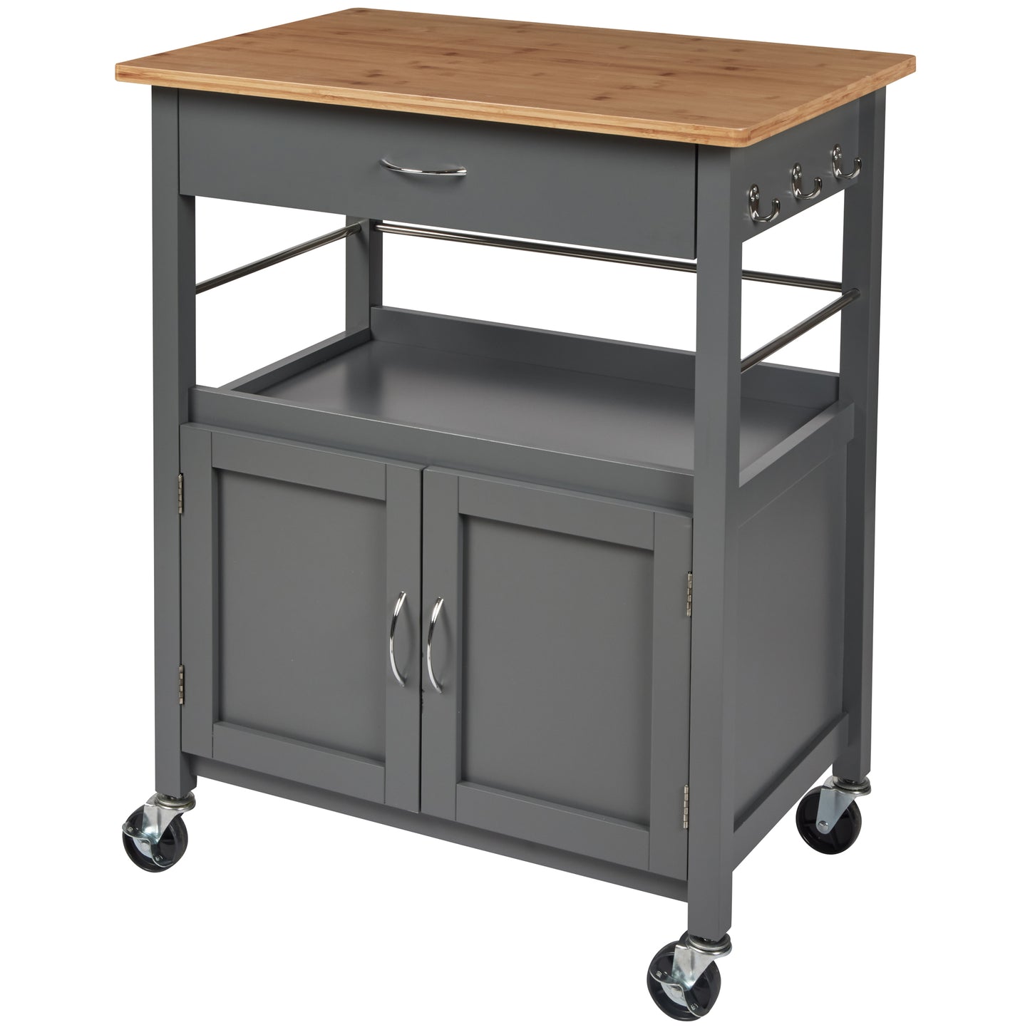 eHemco Kitchen Island Cart on Wheels with Drawer, Storage Cabinet, Shelf and Natural Bamboo Top Butcher Block, 35.5 Inches Height