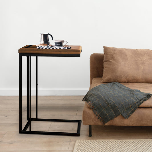 eHemco Slide Under Sofa C Shaped Side Table with Coffee Top for Living Room