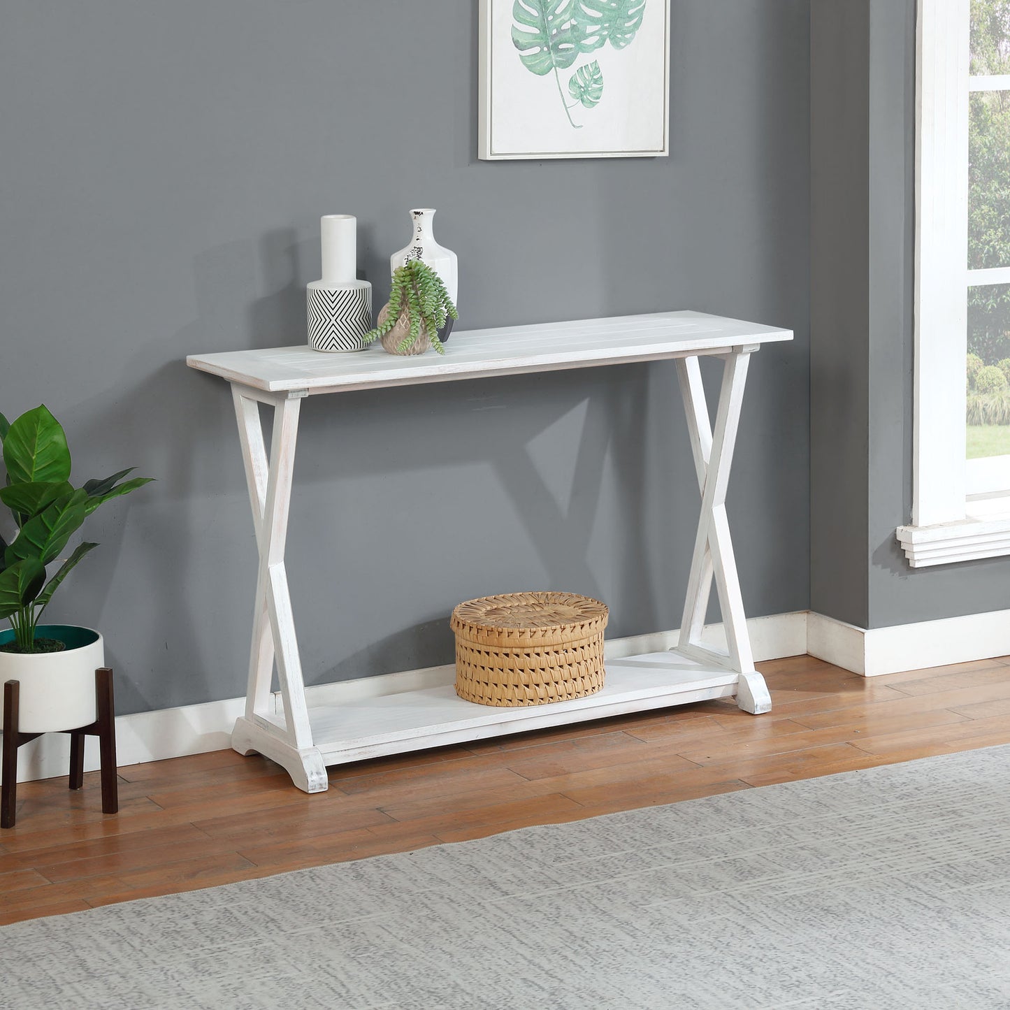 eHemco X-Farmhouse Console Table Side Table with Storage Shelf