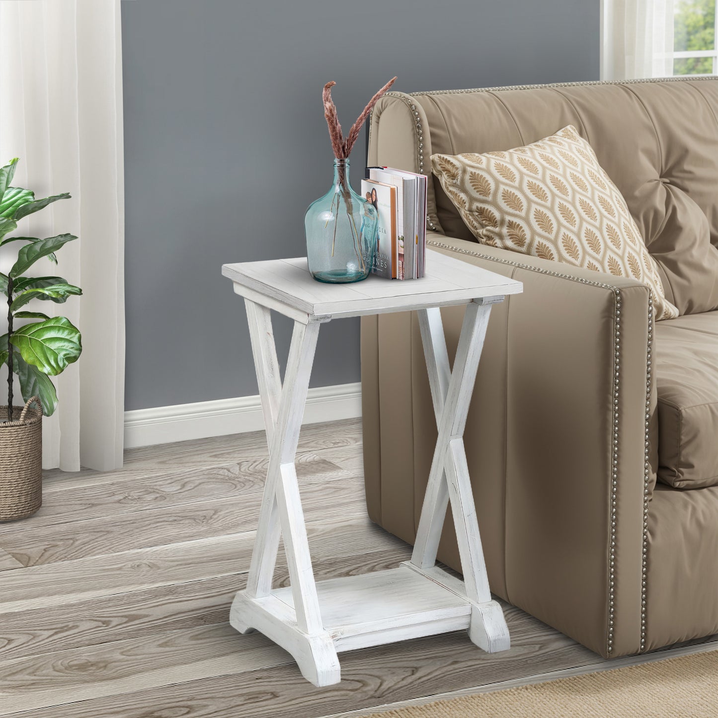 eHemco X-Farmhouse End Table Side Table with Storage Shelf,