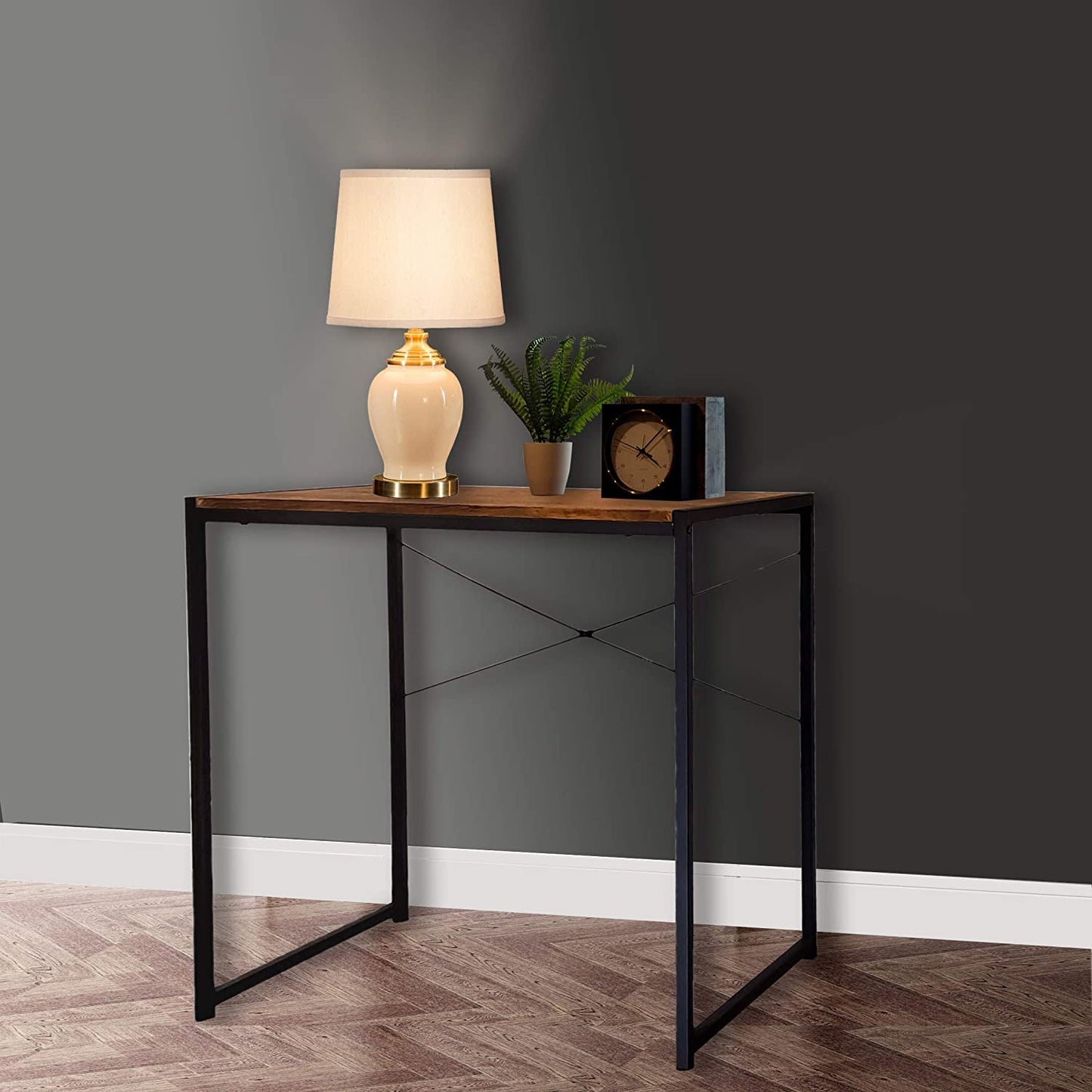 eHemco Multifunction Rectangular Home Office Writing Study Desk with Coffee Top and Black Legs